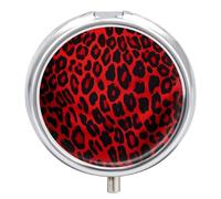 Pilulier rond à 3 compartiments en métal avec motif léopard rouge - Petit récipient portable pour médicaments et vitamines - Pour sac à main et poche pour contenir des vitamines