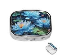 Pilulier rond à 3 compartiments en métal étanche avec libellule bleue et lotus - Boîte de rangement pour médicaments de voyage