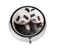 Pilulier rond à 3 compartiments en métal étanche pour poche ou sac à main vitamine/huile de poisson/pilules/compléments alimentaires Motif pandas
