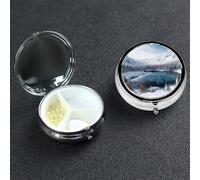 Pilulier rond à 3 compartiments en métal pour homme et femme Motif scène hivernale et neige