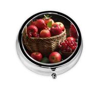Pilulier rond à 3 compartiments - Fruits rouges dans un panier - Pilulier portable en métal - Petit pilulier de voyage pour médicaments quotidiens - Complément alimentaire et vitamine