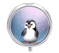 Pilulier rond à 3 compartiments I Love Penguins - Organisateur de médicaments décoratif portable pour poche ou sac à main - Organiseur de vitamines