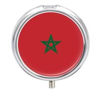 Pilulier Rond À 3 Compartiments, Imprimé Drapeau Marocain, En Métal, Petit Format, Idéal Pour Les Voyages Boîte À Pilules Portable Avec Miroir, Format De Poche, Pour Un Usage Quotidien