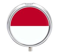 Pilulier Rond À 3 Compartiments, Imprimé Du Drapeau De La Principauté De Monaco, En Métal, Petit Format, Avec Miroir, Idéal Pour Les Voyages Et Les Soins De La Peau