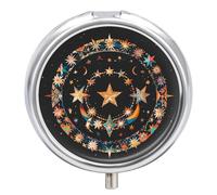 Pilulier rond à 3 compartiments, magnifique boîte à pilules ronde avec étoiles et lune, organiseur de médicaments décoratif portable pour poche ou sac à main, organisateur de vitamines
