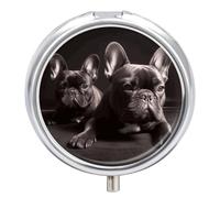 Pilulier rond à 3 compartiments, motif bouledogue français, organisateur de médicaments décoratif portable pour poche ou sac à main, organiseur de vitamines