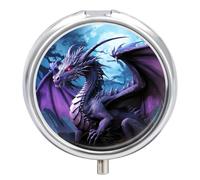 Pilulier rond à 3 compartiments, motif dragon violet, lune violette, organisateur de médicaments décoratif portable pour poche ou sac à main, organiseur de vitamines
