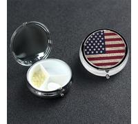 Pilulier rond à 3 compartiments - Motif drapeau américain - Joli pilulier de voyage portable - Organisateur de vitamines - En métal - Pour homme et femme - Cadeau unique