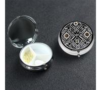 Pilulier rond à 3 compartiments - Motif noir et blanc - Joli pilulier de voyage portable en métal - Pour homme et femme - Cadeau unique