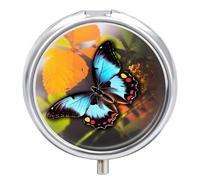 Pilulier rond à 3 compartiments - Motif papillon - Portable - Pour voyage - Pour le quotidien - Mini récipient compact pour médicaments - Distributeur de supplément de vitamines