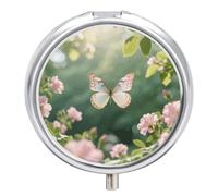 Pilulier rond à 3 compartiments Motif papillons dansants Organiseur de médicaments portable décoratif pour poche ou sac à main Organiseur de vitamines