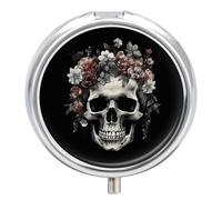 Pilulier rond à 3 compartiments - Motif tête de mort dans l'obscurité - Organisateur de médicaments décoratif portable pour poche ou sac à main - Organisation des vitamines