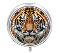 Pilulier rond à 3 compartiments, motif tigre féroce, organisateur de médicaments décoratif portable pour poche ou sac à main, organiseur de vitamines