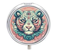 Pilulier rond à 3 compartiments - Motif tigre - Portable - Pour le voyage - Mini récipient compact pour médicaments - Distributeur de vitamines