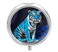 Pilulier rond à 3 compartiments - Motif tigre rose bleu - Organisateur de médicaments décoratif portable pour poche ou sac à main - Organisation des vitamines