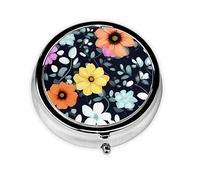Pilulier rond à 3 compartiments - Organisateur de médicaments portable, piluliers imprimés de belles fleurs colorées