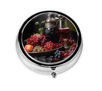 Pilulier rond à 3 compartiments - Organiseur de médicaments portable, pilulier raisin et vin imprimé