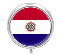 Pilulier Rond À 3 Compartiments, Petit Format, Portable Pour Poche Ou Sac À Main, Avec Drapeau Du Paraguay Idéal Pour Ranger Vitamines, Médicaments Et Compléments Alimentaires