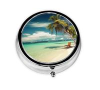 Pilulier rond à 3 compartiments - Pour les vacances tropicales - Pour sac à main - Portable - Petit pilulier en métal - Pour médicaments quotidiens - Complément alimentaire - Vitamine