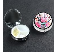 Pilulier rond à 3 compartiments pour maquillage aquarelle - Joli pilulier de voyage portable en métal pour médicaments et vitamines - Cadeau unique pour homme et femme