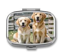 Pilulier rond à 3 compartiments pour organiser les pilules Golden Retriever, chiens, chiots, animaux de compagnie, boîte de rangement en métal étanche pour médicaments