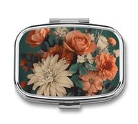 Pilulier rond à 3 compartiments pour organiser un grand bouquet de fleurs colorées - Boîte de rangement en métal étanche pour médicaments