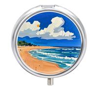 Pilulier rond à 3 compartiments pour peinture de plage, mini pilulier portable de voyage pour poche, sac à main, pilulier en métal pour vitamines, huile de poisson et suppléments