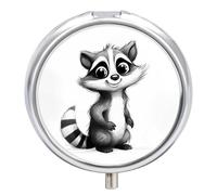 Pilulier rond à 3 compartiments pour peinture raton laveur - Portable - Mini boîte à médicaments compacte pour le quotidien - Distributeur de supplément de vitamines