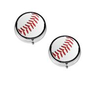 Pilulier rond à 3 compartiments pour sac à main et poche, boîte à pharmacie portable, étui de voyage avec imprimé dentelle de baseball, petit pilulier