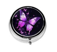 Pilulier rond à 3 compartiments pour sac à main - Joli pilulier de voyage en métal - Violet - Petit pilulier pour contenir des vitamines, des suppléments d'huile de poisson
