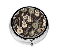 Pilulier rond à 3 compartiments pour sac à main - Joli pilulier en métal - Motif guitare - Mini petit pilulier de voyage pour contenir des vitamines, des suppléments d'huile de poisson