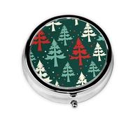 Pilulier rond à 3 compartiments pour sac à main, joli pilulier en métal, motif sapin de Noël, mini petit pilulier de voyage pour contenir des vitamines, des suppléments d'huile de poisson