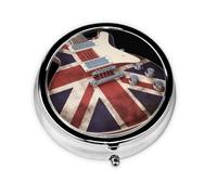 Pilulier rond à 3 compartiments pour sac à main - Motif guitare - Drapeau britannique - Joli pilulier en métal - Portable - Mini petit pilulier de voyage pour contenir des vitamines, des suppléments