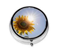 Pilulier rond à 3 compartiments pour sac à main, motif tournesol, fleurs jaunes, joli pilulier en métal, mini petit pilulier de voyage pour contenir des vitamines, des suppléments d'huile de poisson