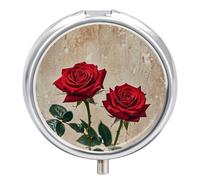 Pilulier rond à 3 compartiments - Rouge vintage - Mini pilulier portable de voyage pour poche, sac à main - Pilulier en métal pour vitamines, huiles de poisson