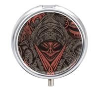 Pilulier rond à 3 compartiments - Style horreur - Mini pilulier portable de voyage pour poche, sac à main - Pilulier en métal pour vitamines, huiles de poisson
