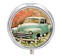 Pilulier rond à 3 compartiments - Style rétro - Pour voiture, pilulier de voyage - Pour poche, sac à main - Pilulier en métal pour vitamines, huiles de poisson