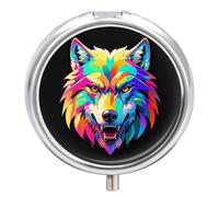 Pilulier rond à 3 compartiments The Majestic Wolf - Mini pilulier portable de voyage pour poche, sac à main, pilulier en métal pour vitamines, huiles de poisson et compléments alimentaires