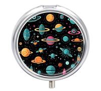 Pilulier rond à 3 compartiments - Univers fantaisiste - Mini pilulier portable de voyage pour poche, sac à main - Pilulier en métal pour vitamines, huiles de poisson