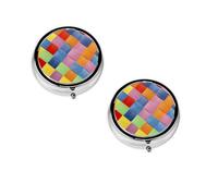 Pilulier rond à carreaux colorés avec 3 compartiments - Petit pilulier portable - Conteneurs de vitamines - Essentiels de voyage - 4,6 x 4,6 x 1,8 cm