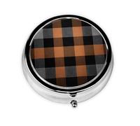 Pilulier rond à carreaux marron et noir avec 3 compartiments - Petit pilulier portable pour voyage