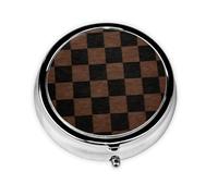 Pilulier rond à carreaux marron et noir avec 3 compartiments - Petit pilulier portable pour voyage