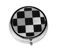 Pilulier rond à carreaux noirs et blancs avec 3 compartiments - Petit pilulier portable pour voyage
