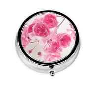 Pilulier rond à fleurs roses - Organisateurs de pilules de voyage - Boîte de rangement portable pour médicaments