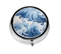 Pilulier rond à motif aquarelle de vagues de l'océan avec 3 compartiments, mini pilulier en métal pour sac à main ou poche, léger et portable pour un usage quotidien, cadeau, voyage