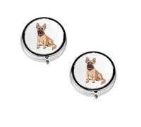 Pilulier rond à motif bouledogue français, petit étui à 3 compartiments pour sac à main et poche, boîte à médicaments portable idéale pour les voyages.