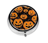 Pilulier rond à motif citrouille d'Halloween avec 3 compartiments, mini pilulier en métal pour sac à main ou poche, léger et portable pour un usage quotidien, cadeau, voyage