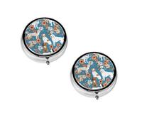 Pilulier rond à motif floral Basset Hound, petit étui à 3 compartiments pour sac à main et poche, idéal pour les voyages.