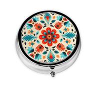 Pilulier rond à motif floral mandala abstrait avec 3 compartiments, mini pilulier en métal pour sac à main ou poche, léger et portable pour un usage quotidien, cadeau, voyage