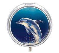 Pilulier rond à paillettes avec 3 compartiments - Motif dauphin - Décoratif - Portable - Pour voyage - Organiseur de vitamines